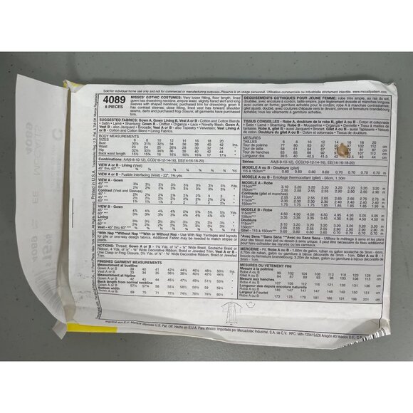 McCalls 4089 Sewing Pattern Sizes 14-16-20 EE  Gothic Vampire Queen Witch UNCUT - Picture 5 of 7